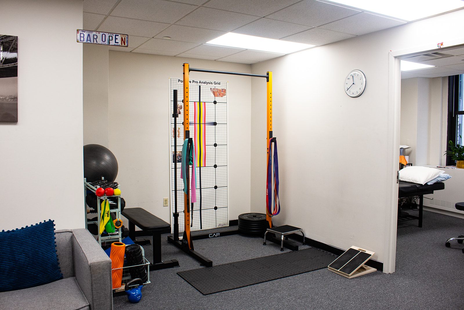 New York clinic equipment area with treatment room beyond